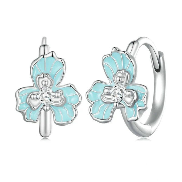 ˇFashion StreetˇBlue Enamel Iris Ear Buckles Flower Hoop Earrings