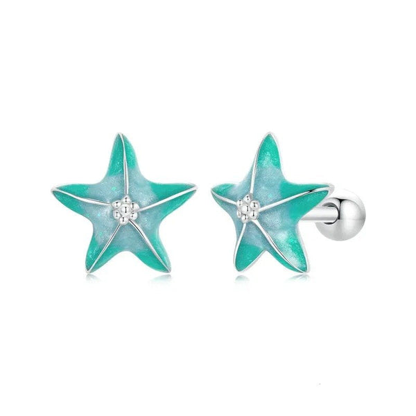 ˇFashion StreetˇBlue Starfish Stud Earrings Platinum Plated Simple Earrings