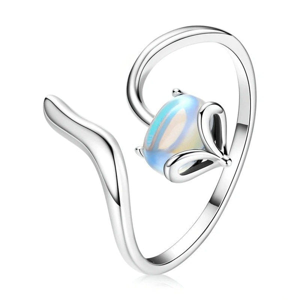 ˇFashion StreetˇMoonstone Adjustable Ring 925 Sterling Silver Fox Shape Design Silver Ring