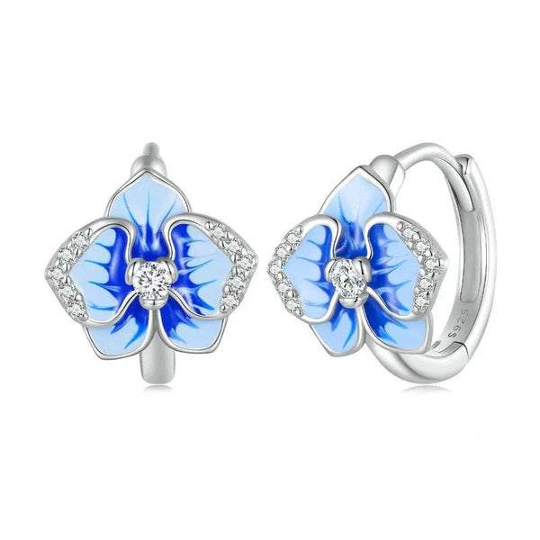 ˇFashion StreetˇBlue Enamel Butterfly Orchid Ear Clips Phalaenopsis Flower